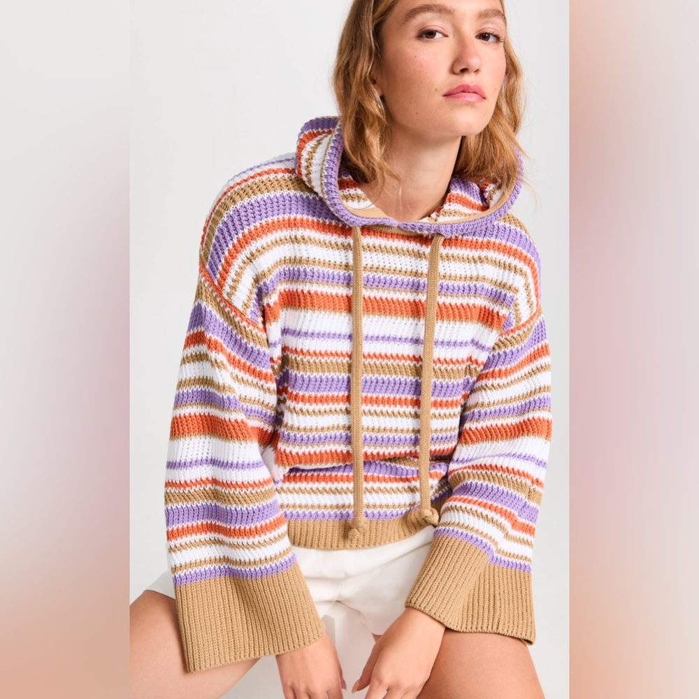 Rebecca Taylor Cotton Chevron Striped Hoodie Sweater Size Medium $348 NWOT